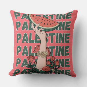 watermelon, flowers, and palestine text Repeat Throw Pillow