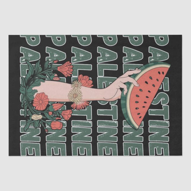 watermelon, flowers, and  palestine text Repeat  Tissue Paper (Front)
