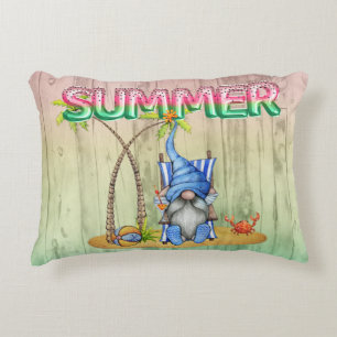 Watermelon Foil Balloons And Beach Gnome With Palm Accent Pillow