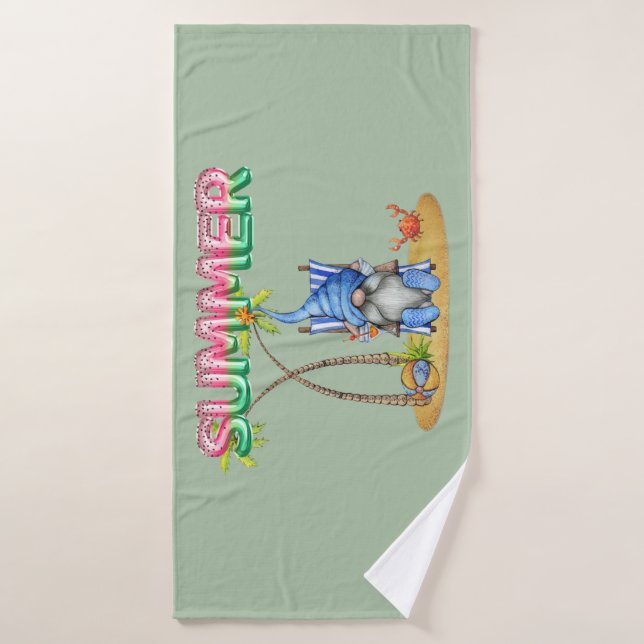 Watermelon Foil Balloons And Beach Gnome With Palm Bath Towel (Bath Towel)