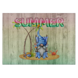 Watermelon Foil Balloons And Beach Gnome With Palm Cutting Board