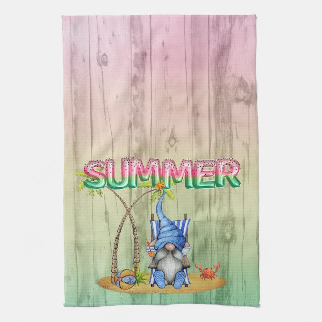 Watermelon Foil Balloons And Beach Gnome With Palm Kitchen Towel (Vertical)