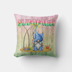 Watermelon Foil Balloons And Beach Gnome With Palm Throw Pillow