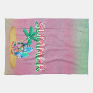 Watermelon Foil Balloons And Tie Dye Beach Surfing Kitchen Towel