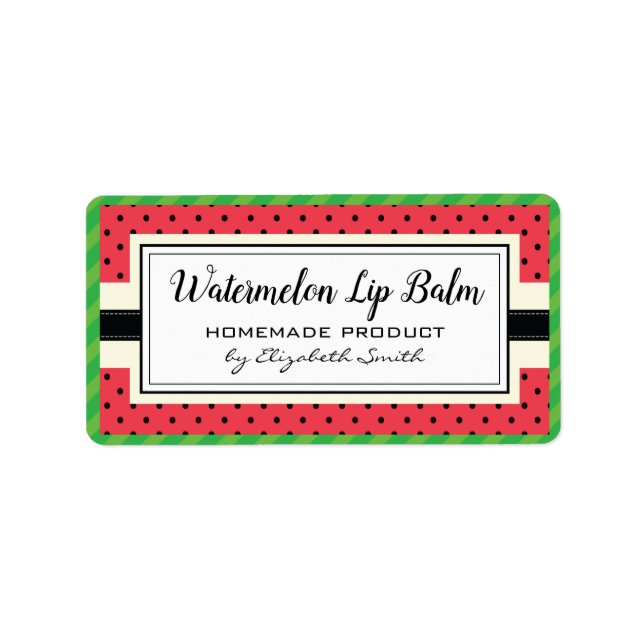 Watermelon fruit flavour homemade lip balm label (Front)