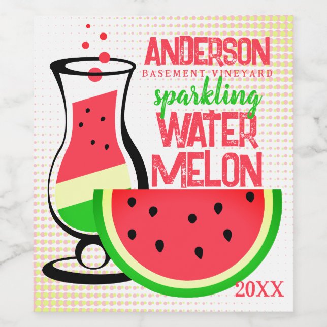 Watermelon fruit homemade wine personalized wine label (Single Label)