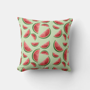 Watermelon Fruit Pattern On Green Throw Pillow