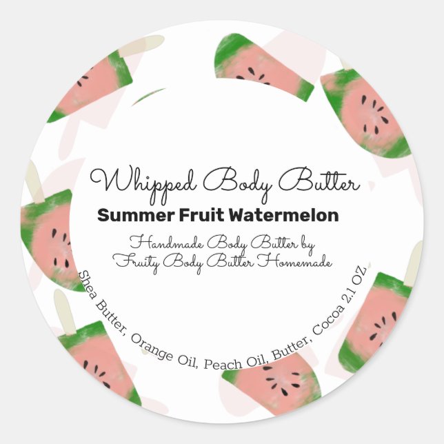 Watermelon Fruit Pop Body Butter Bath Branding Classic Round Sticker (Front)