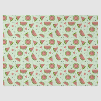 Watermelon Fruit Seamless Pattern on Green Gingham Tissue Paper