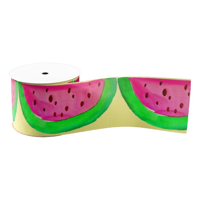 Watermelon fruit slice pattern watercolour pop art grosgrain ribbon (Spool)