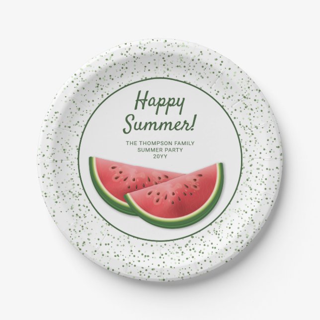 Watermelon Fruit Slices Family Summer Party Paper Plate (Front)