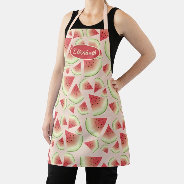Watermelon Fruit Slices Pattern With Custom Name Apron (Insitu)