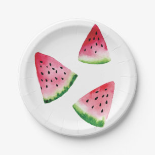 Watermelon fruit slices watercolor paper plate