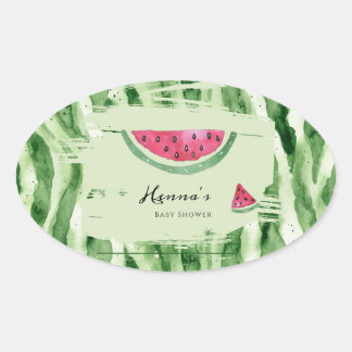 Watermelon Girl Summer Baby Shower Oval  Sticker