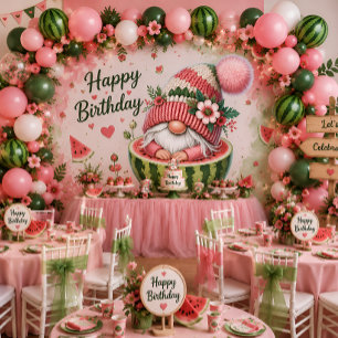 Watermelon Gnome 2nd Birthday Invitation