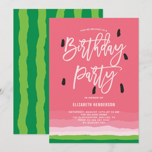 Watermelon Gradient Modern  Birthday Party Invitation (Front/Back)