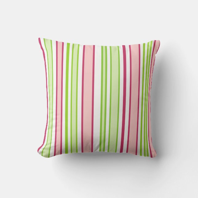 Watermelon Green and Pink Stripes Throw Pillow (Front)