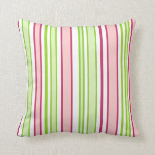 Watermelon Green and Pink Stripes Throw Pillow