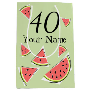 Watermelon Green Pieces Age 40 Name Medium Gift Bag