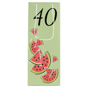Watermelon Green Pieces Age 40 Wine Gift Bag