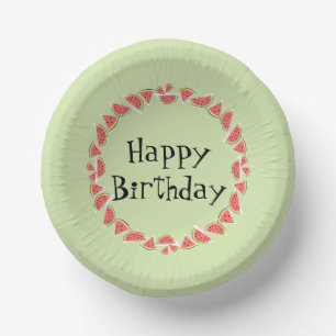 Watermelon Green Pieces Circle Happy Birthday Paper Plate