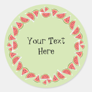 Watermelon Green Pieces Circle Text Classic Round Sticker