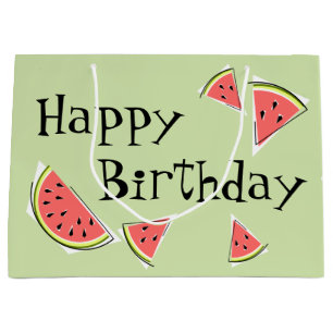 Watermelon Green Pieces Happy Birthday Large Gift Bag