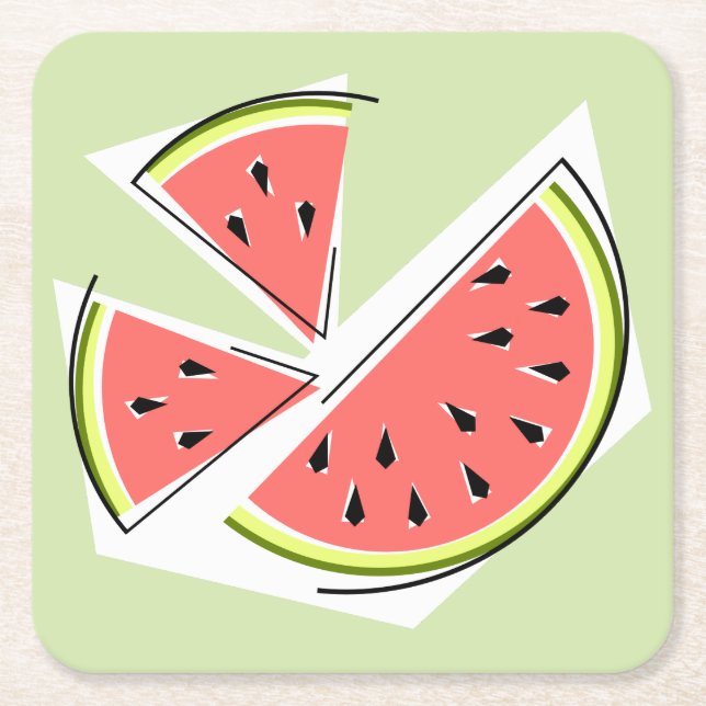 Watermelon Green Pieces Square Paper Coaster (Front)