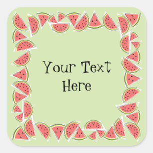 Watermelon Green Pieces Square Text Square Sticker