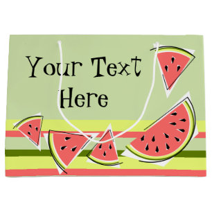 Watermelon Green Pieces Stripe Classic Text Large Gift Bag