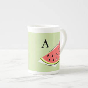 Watermelon Green Slice 2 Monogram Bone China Mug