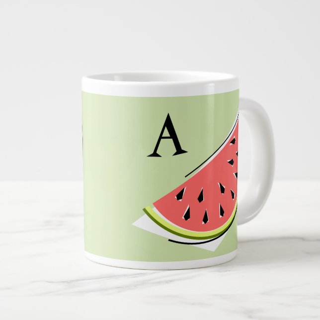 Watermelon Green Slice 2 Monogram Large Coffee Mug (Front Right)