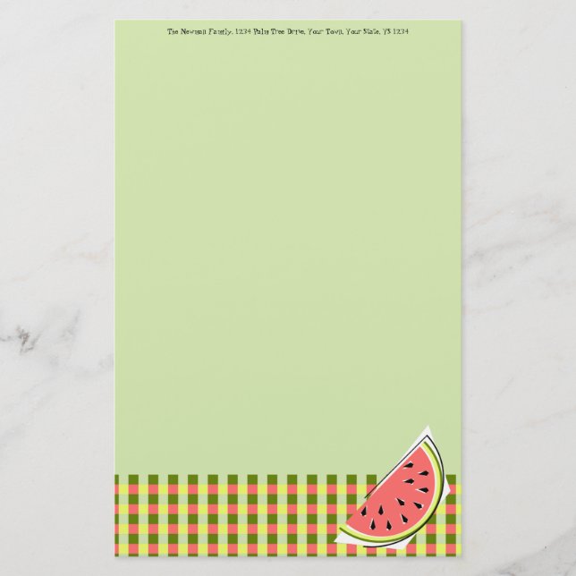 Watermelon Green Slice Check Text stationery (Front)