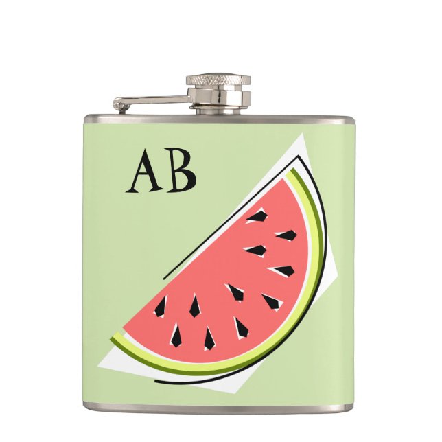 Watermelon Green Slice Monogram Hip Flask (Front)