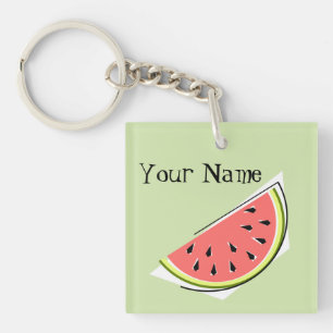 Watermelon Green Slice Monogram square Keychain