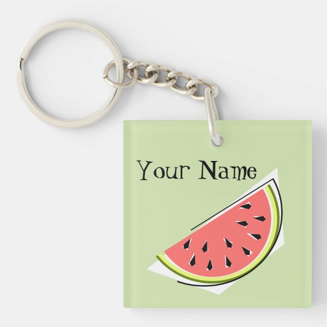 Watermelon Green Slice Monogram square Keychain (Front)