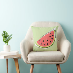 Watermelon Green Slice striped back square Throw Pillow