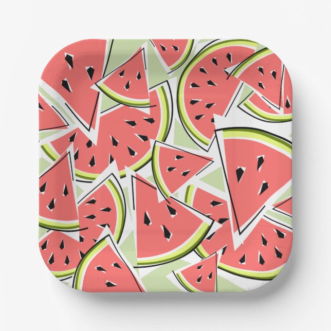 Watermelon Green square Paper Plate (Front)