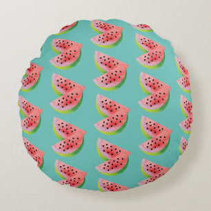 Watermelon Halves Pink Round Pillow