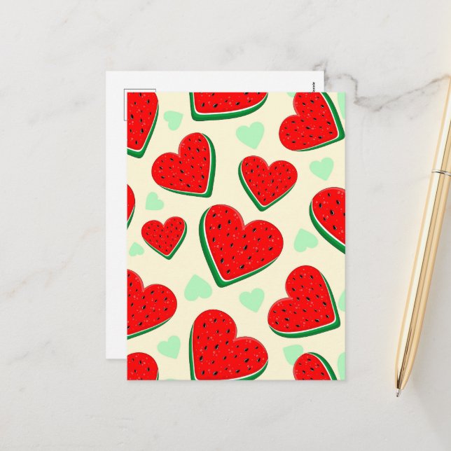 Watermelon Heart Valentine's Day Free Palestine Holiday Postcard (Front/Back In Situ)