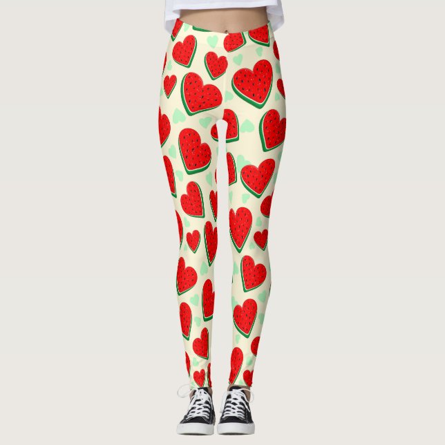 Watermelon Heart Valentine's Day Free Palestine Leggings (Front)