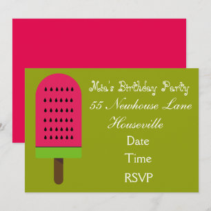 Watermelon ice-block popsicle girl Party Invitation