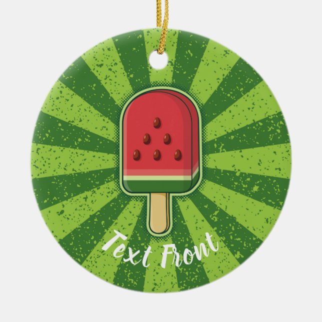 Watermelon Ice Cream Stick Ceramic Ornament (Front)