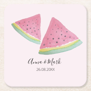 Watermelon Illustration Watercolor Hand-painted Square Paper Coaster