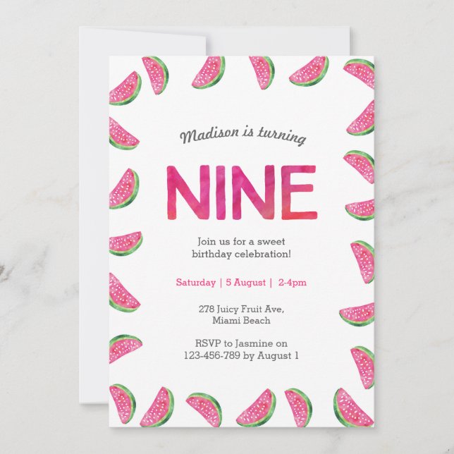 Watermelon invitation Anniversaire 9e Anniversaire (Devant)