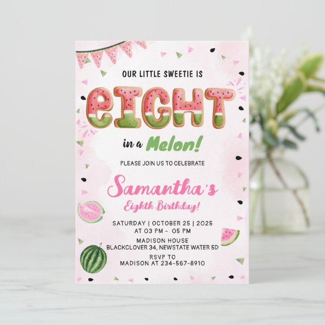 Watermelon Invitation de fête du 8e anniversaire (Debout devant)
