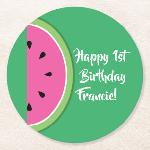 Watermelon Kid's Birthday Cute Summer Round Paper Coaster