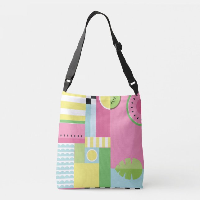 Watermelon, kiwi, summer fun colourful pattern crossbody bag (Back)
