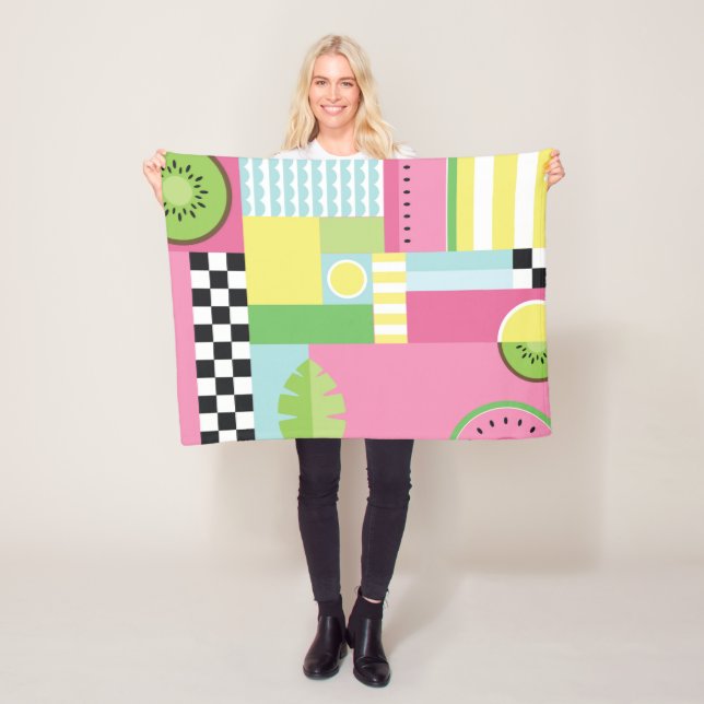 Watermelon, kiwi, summer fun colourful pattern fleece blanket (In Situ)