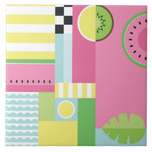 Watermelon, kiwi, summer fun colourful pattern tile